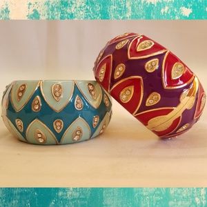 Colorful Set of 2 Metal & Enamel Bracelets